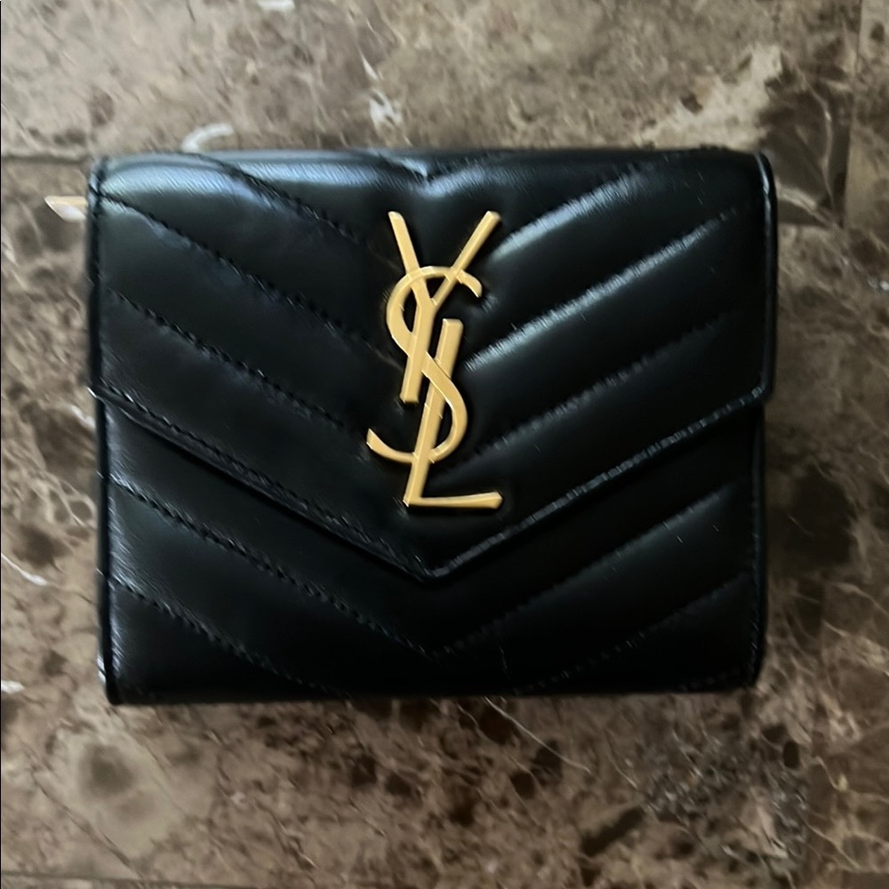 Saint Laurent Black and Gold Quilted Wallet